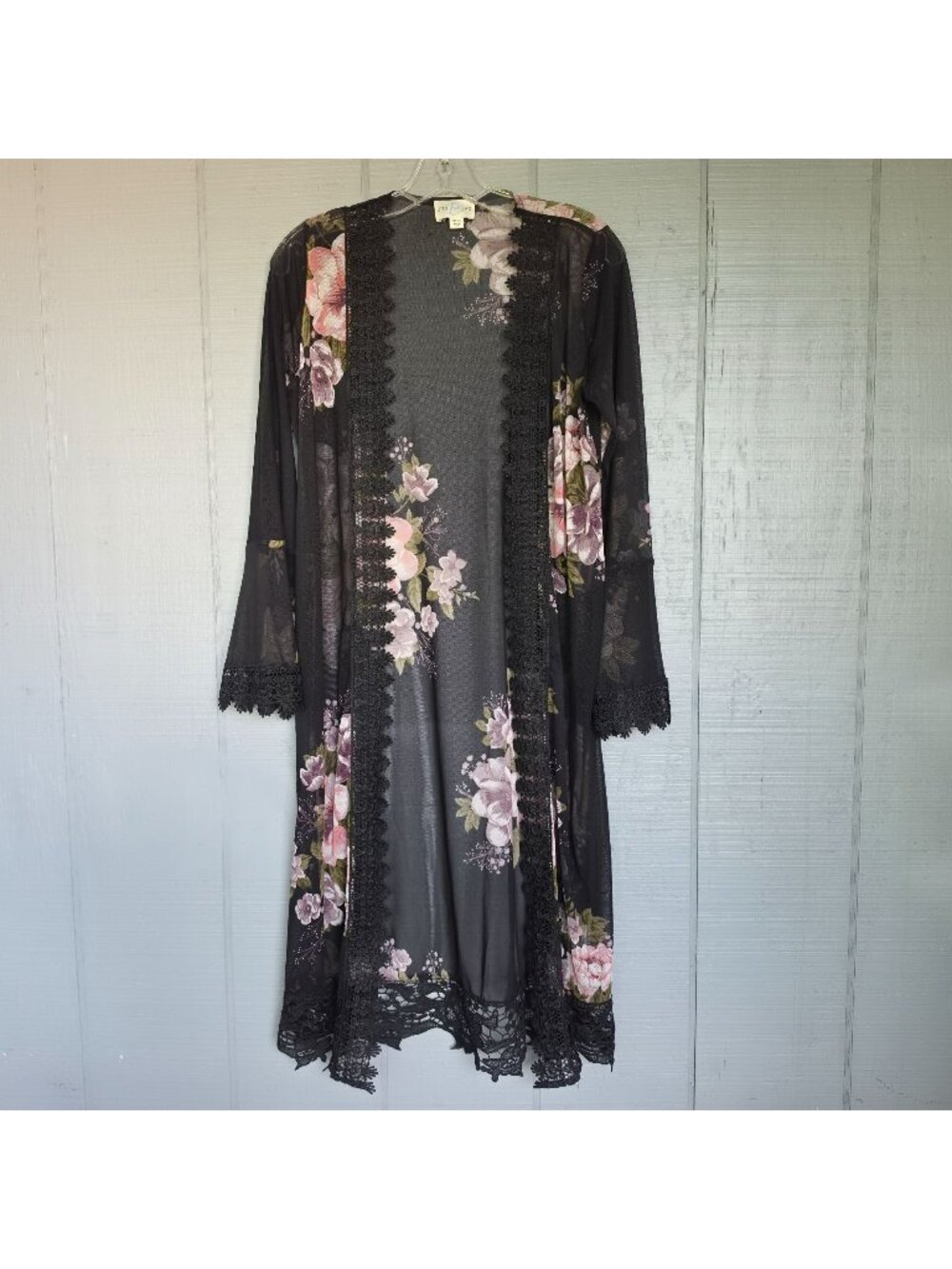 Jun & Ivy One Size Black Floral Lace Kimono Sheer Boho Festival Whimsigoth